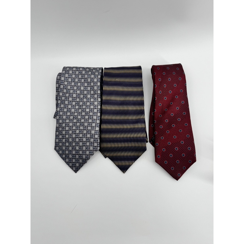 Lot of 3 Vintage Silk Ties Pierre Cardin Grodins Courchevel Geometric Polka Dot